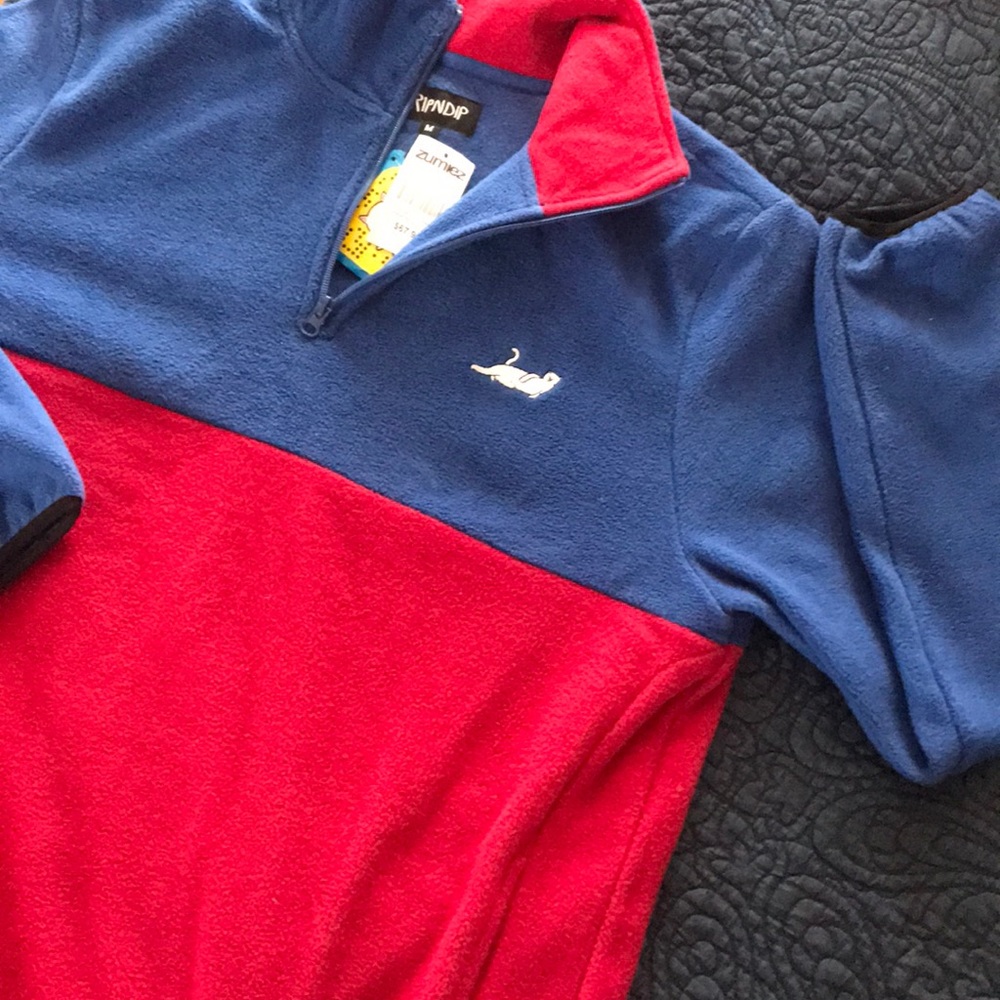 Colorblock RipNDip fleece zip pullover lounge cat